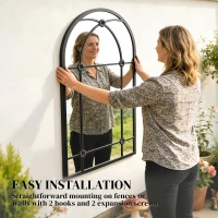 Outsunny Arched Mirror, Shatterproof Acrylic Windowpane Wall Mounted Mirror with Robust Metal Frame, 100 x 60 cm, Black(m-7)