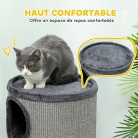 PawHut Tonneau à gratter pour chat, tour à griffer en sisal à 3 niveaux recouvert de peluche, Ø 38 x 70 cm, gris clair(m-5)