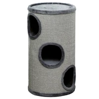 PawHut Tonneau à gratter pour chat, tour à griffer en sisal à 3 niveaux recouvert de peluche, Ø 38 x 70 cm, gris clair(m-12)