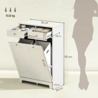 HOMCOM Mobile Portabiancheria con 2 Cesti Inclinabili, 2 Cassetti e 2 Ante a Ribalta per Bagno, 78x38x90cm Bianco(m-3)