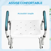 HOMCOM Tabouret de douche pour personnes âgées et handicapées avec accoudoirs, hauteur réglable, patins antidérapants, blanc(m-5)