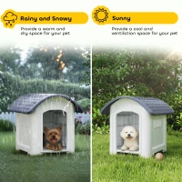 PawHut Outdoor Dog Kennel, Plastic Dog House with Removable Floor, Waterproof Roof, Raised Floor, 71 x 60 x 63 cm(m-6)