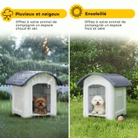 PawHut Niche pour Chien Extérieur, Maison pour Chien en Plastique avec Sol Surélevé et Amovible, Toit Imperméable, Gris(m-6)