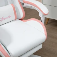 Vinsetto Computer Gaming Chair, PU Leather Office Desk Chair with Footrest, Swivel Wheels, 135° Reclining Back, Lumbar Support, Headrest for Home, White and Pink(m-10)