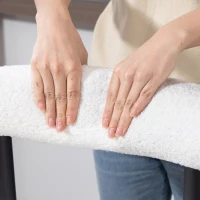 HOMCOM Lot de 2 tabourets de bar, chaises de bar en tissu bouclette avec dossier incurvé, repose-pieds, 50x52,5x98cm, crème(m-9)