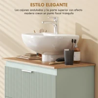 HOMCOM Mueble Bajo Lavabo con 2 Cajones con Frentes Ondulados para Lavabos con o sin Pedestal 80x40x60 cm Verde y Natural(m-4)