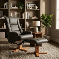 HOMCOM Fauteuil de relaxation avec repose-pied dossier à bascule inclinable assise rembourrée revêtement synthétique gris(m-10)