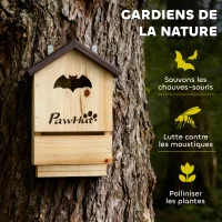 PawHut Lot de 3 Nichoirs Chauve Souris en Bois abri à chauves-souris 23 x 9,5 x 36,5 cm effet bois naturel(m-6)
