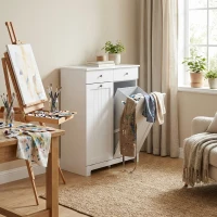 HOMCOM Mobile Portabiancheria con 2 Cesti Inclinabili, 2 Cassetti e 2 Ante a Ribalta per Bagno, 78x38x90cm Bianco(m-11)