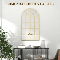 HOMCOM Miroir verrière arche style industriel fenêtre arcade métal 110 x 65 cm doré(m-7)