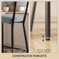 HOMCOM Set de 2 Scaune de Bar cu Spătar și Tapițate, Scaune înalte din material textil cu suport pentru picioare integrat și structură din metal ușor de montat, Scaune pentru bucătărie și living, Gri deschis(m-8)