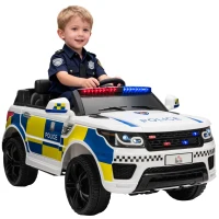 HOMCOM Macchina Elettrica per Bambini della Polizia, 12V Auto Elettrica per Bambini con Telecomando, Sirena Luci Attacco USB per Musica, 110x68x52 cm, Bianco(m-13)
