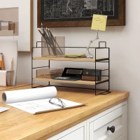 HOMCOM Organisateur de bureau, étagère de rangement à 2 niveaux, 42l x 16,5P x 24,5H cm, étagère en bois structure métal noir(m-10)