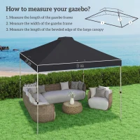 Outsunny gazebo roof replacement UV50+ Waterproof Pop Up Canopy Cover with 8 Drainage Holes 3 x 3 m Black(m-3)