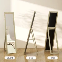 HOMCOM Miroir sur Pied et Mural rectangulaire miroir de sol Pleine Longueur Dressing Chambre salon 37x37x154cm bois naturel(m-4)