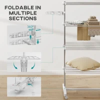 HOMCOM 4-Layer Folding Cloth Rail, Adjustable Garment Rack with Wheels for Bedroom, Balcony, Silver(m-10)