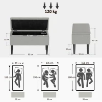 HOMCOM Banco de Armazenamento em Borrego Capacidade 47L Tampa Abatível e Pés de Madeira de Borracha Carga 120 kg 95x38x45 cm Cinza(m-3)