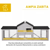 PawHut Gabbia per Conigli o Roditori a 2 Piani, con Tetto Bituminato, Vaschetta per Deiezioni, in Legno Massello di Pino, Grigio(m-4)