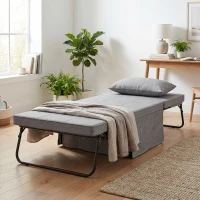 HOMCOM Pouf Letto Pieghevole Multiuso 4 in 1 con Schienale Reclinabile a 5 Livelli, Grigio(m-12)