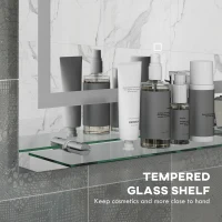 kleankin Large Vanity Mirror with Lights and Shelf, Illuminated bathroom Mirror with 3 Colour Brightness, Smart Touch, Anti-Fog(m-7)