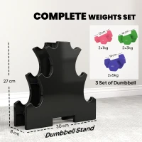 SPORTNOW Hex Dumbbells Set with Dumbbell Rack, Hand Weights for Strength Training Weight Lifting, 2 x 1kg, 2 x 3kg, 2 x 5kg(m-4)