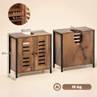 HOMCOM Mueble Bajo Lavabo Industrial 2 Puertas de Lamas con Cierre Magnético Estante Ajustable 60x30x60 cm Marrón Rústico(m-3)