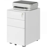 Vinsetto Rollcontainer mit 3 Schubladen mobiler Aktenschrank mit Rollen abschließbar Büroschrank mit Hängeregistratur Stiftfach, Bürocontainer für Büro, Homeoffice, 39 x 48 x 59 cm Weiß(m-10)