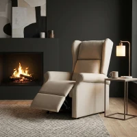 HOMCOM Fauteuil releveur inclinable avec Repose-Pied Fauteuil de Relaxation électrique Ajustable Lin Crème(m-8)