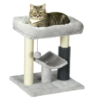 PawHut 48cm Cat Tree with Scratching Posts, Bed, Perch, Self Groomer, Toy - Grey(m-10)