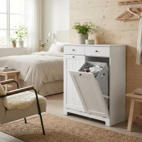 HOMCOM Mobile Portabiancheria con 2 Cesti Inclinabili, 2 Cassetti e 2 Ante a Ribalta per Bagno, 78x38x90cm Bianco(m-12)