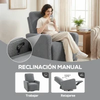 HOMCOM Sillón Relax Reclinable Manual hasta 135º con Reposabrazos Reposapiés Acolchado Grueso y Función de Balanceo 360° Gris(m-4)
