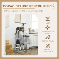 PawHut Turn pentru Pisici cu Căsuță, Platforme și 4 Șoricei, din Lemn, Plus și Sisal, 50x35x134,2 cm, Gri(m-4)