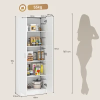 HOMCOM Mobile Multiuso con 5 Ripiani Livelli Regolabili in Legno, per Arredamento Domestico, 60x31.5x165 cm, Bianco(m-3)