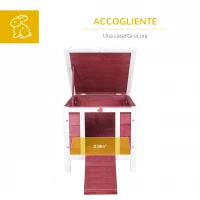 PawHut Conigliera in Legno con Tetto Apribile in Asfalto, Rampa Antiscivolo, 51x42x43 cm, Rosso(m-4)