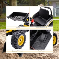 HOMCOM Kinder Elektrobagger Sitzbagger für Kinder Aufsitzbagger Geländewagen traktor elektrisch zum Fahren mit Musik Schaufel Armen 3–5 Jahre PP-Kunststoff Stahl Gelb 132 x 62 x 65 cm(m-5)