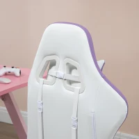 Vinsetto Computer Gaming Chair, PU Leather Office Desk Chair with Footrest, Swivel Wheels, 135° Reclining Back, Lumbar Support, Headrest for Home, White and Purple(m-11)