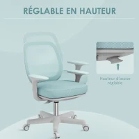 Vinsetto Fauteuil de bureau, chaise de bureau ergonomique en maille, hauteur réglable, 55x48x82,5-94,5cm, vert(m-5)