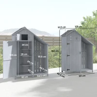 Outsunny Garden Outdoor Storage Shed Outdoor Tool Shed with 3 Shelves and Tilt Roof, 129x51.5x180cm, Grey(m-3)