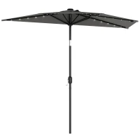Outsunny 2.6 m Half Garden Parasol with Solar LED Lights, UPF50+ Semi Round Umbrella with 30° Tilt, Crank Handle, Dark Grey(m-10)