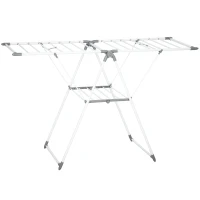 HOMCOM Uscător de Rufe cu 2 Niveluri Reglabil pe 4 Înălțimi, Uscător cu Picioare Antiderapante din Metal și Plastic, 156,5x61,5x97 cm, Alb(m-1)