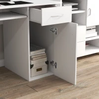 HOMCOM Scrivania per PC Ergonomica con Mensole, Armadietto, Cassetto e Piano Tastiera Estraibile, 120x60x74 cm, Bianca(m-8)