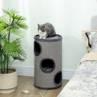 PawHut Tonneau à gratter pour chat, tour à griffer en sisal à 3 niveaux recouvert de peluche, Ø 38 x 70 cm, gris clair(m-2)
