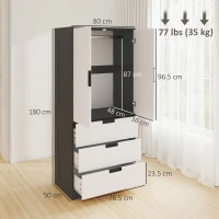 HOMCOM 2 Door Wardrobe, Modern Wardrobe with 3 Drawers and Hanging Rod for Bedroom, Black(m-3)