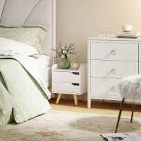 HOMCOM Comodino da Camera da Letto Salvaspazio, Moderno Comodino con 2 Cassetti, Design Semplice, Legno Bianco, Piedini in Legno di Pino, 33 x 28 x 42cm, Bianco(m-7)