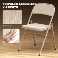 HOMCOM Juego de 2 Sillas Plegables Tapizadas en Lino Sintético con Respaldo y Estructura de Acero para Salón 45x46x78 cm Beige(m-4)