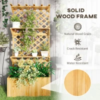 Outsunny 52L Wooden Planter, with Trellis and Shelves - Natural Finish(m-7)