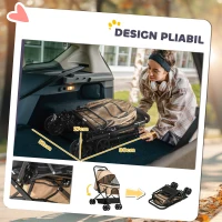 PawHut Cărucior pliabil pentru câini mici cu mâner rotativ, roți cu frâne și coș de depozitare, maro(m-5)