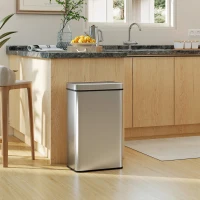 HOMCOM Poubelle à capteur 60 L avec couvercle à fermeture douce, poubelle de cuisine automatique en acier inoxydable, argenté(m-10)