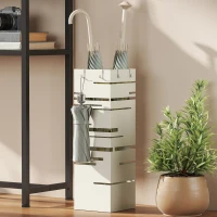 HOMCOM Portaombrelli Autoportante Quadrato in Metallo con 4 Ganci, Beige(m-7)