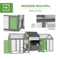 PawHut Pollaio per Galline da Esterno con Nido per Cova, Tetto Impermeabile, Vassoio Estraibile, Grigio(m-5)